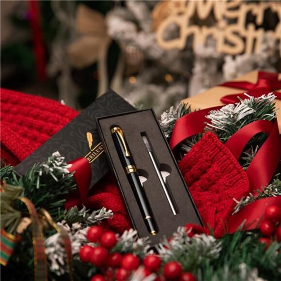 Ballpoint Pens,Stunning Black Chrome MetalPen with Golden Trim,Ball Pen Gift Set - Picture 6 of 7